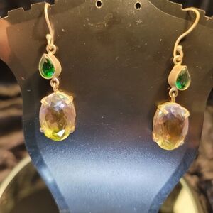 0277. Elegant ~ 925 Silver ~ Lab Ametrine & Chrome Diopside ~ Drop Earrings